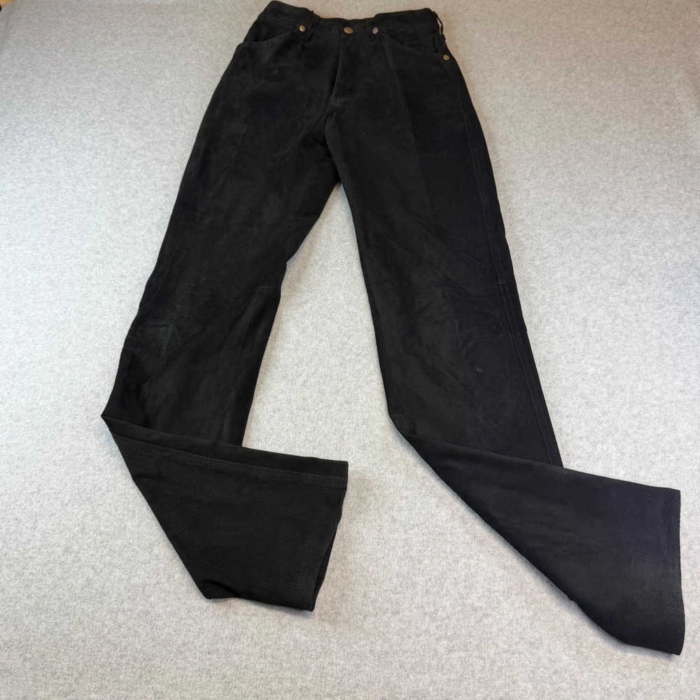 Wrangler Women Black Suede Leather Western Pants High Rise Straight Leg Size 1